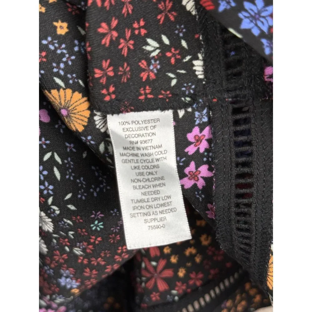 A.N.A‎ Black Multi Micro Floral V-Neck Tank Top Crochet Trim